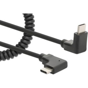 USB-C naar USB- C kabel met uittrekbaar krulsnoer zwart - 1m