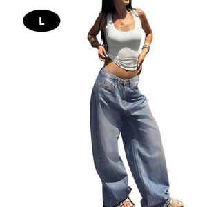 Nivard Lange Broek Dames - Spijkerbroek - Broeken - Spijker - Pants - Jeans - Trouser - Loose Fit - Straight Leg - Denim - Grijs/Blauw - Maat L