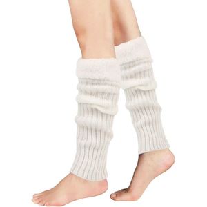 Winter warme gebreide sokken voor dames en meisjes - Gebreide wollen gehaakte laarzensokken - Kerstsokken - Fleece warme wollen sokken - Gebreide gestapelde sokken - Wit