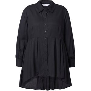 MIAMODA MIAMODA - Dames - Blouse A-lijn dwarsnaad met sierplooien afgeronde zoom - Zwart - Maat 42