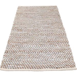 Rocaflor - Vloerkleed -rechthoekig-jute- gerecycled -leer -geweven- lichtgrijs-80140cm