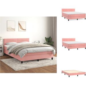 vidaXL Boxspringbed - Luxe fluwelen stof - Verstelbaar hoofdbord - Pocketvering matras - Middelharde ondersteuning - Huidvriendelijk topmatras - Kleur- roze - Afmetingen- 203x144x78/88cm - vidaXL - Bed