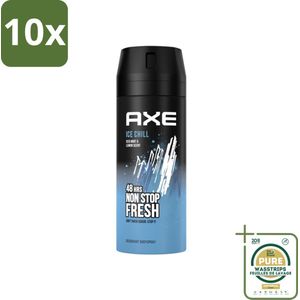 10 x Axe - Deodorant Bodyspray - 48hrs Fresh - Ice Chill - Iced Mint & Lemon - 150 ml - Grootverpakking - Deodorant - Bodyspray - Geur - 48 Uur Bescherming - Iced Mint