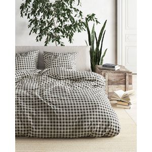 Mistral Home - DEKBEDOVERTREK - recycled katoen renforcé - 200 x 200 cm + 2x 65 x 65 cm - tweepersoons - ruiten - grijs- Duurzaam