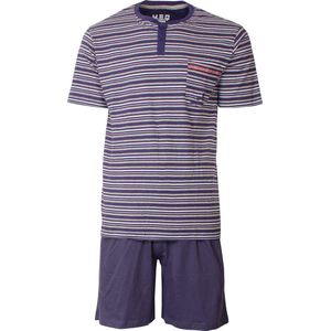 MEQ Heren Shortama - Pyjama Set - Gestreept - Blauw/Grijs - Maat S