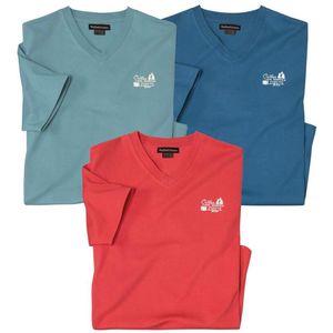 ATLAS FOR MEN - Set van 3 T-shirts met V-hals Travel - Heren - Verkrijgbaar in grote maten - L
