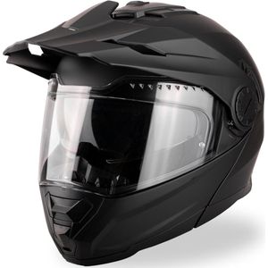 VINZ Prado Enduro Helm met Zonnevizier | Systeemhelm, Motorhelm & Crosshelm | ECE 22.06 goedgekeurd | Geschikt voor Motor, Scooter & Brommer | Inclusief Opbergzak - Mat Zwart - L