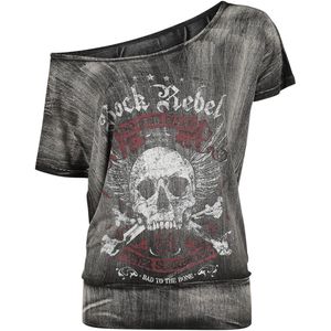 Rock Rebel by EMP Donkergrijs T-shirt met wijde hals en doodshoofdprint - Dames - M