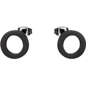 Aramat Jewels - Zweerknopjes oorbellen cirkel open - Zwart chirurgisch staal - 10mm - Een stijlvolle en moderne keuze - Geschikt voor dames en heren - Cadeau tip - Feestdagen - Man - Vrouw - Zwarte oorbellen