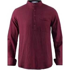 Livano Linnen Blouse Heren - t shirt - Polo - Overhemd - Shirt - Zomer - Ibiza Stijl - Bordeauxrood - Maat S