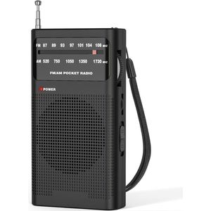 AM/FM-radio - Draagbaar - Zwart - Werkt op 2AA-batterijen - Langeafstandsontvangst