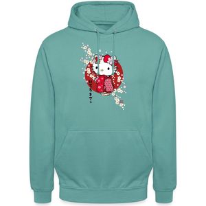Hello Kitty In Een Rode Kimono En Kersenbloesems Hoodie Unisex