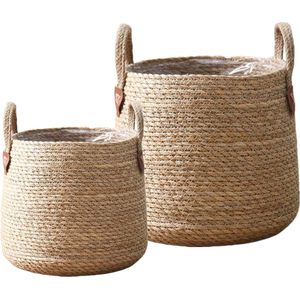 Grote plantenmand set van 2 - gevlochten bloemmand van zeegras - handgeweven bloempotten met waterdichte voering - opbergmand voor kamerplanten - 22 cm en 28 cm diameter Flower Hanger