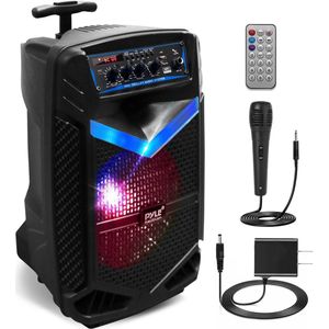 Pyle Bluetooth Luidspreker,Draagbare Speaker met Wielen,400 W,Knipperende Lichten,Incl. Afstandsbediening,Stroomadapter en Bekabelde Microfoon