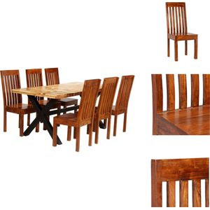 vidaXL Massief Acacia Mangohout Eettafel set - 180 x 90 x 76 cm - Stoelen inclusief - Set tafel en stoelen