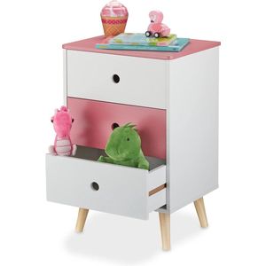 3-ruime-lades-commode-voor-kinderen-ladekast-kinderkamer-HxBxD-615x38x30cm-wit-roze speelgoedkast