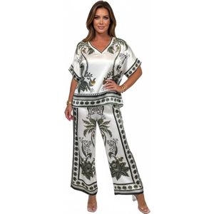 Lounge Mode Dames Set - Satijn Look - Zomer - Vakantie - Kledingset - Wit
