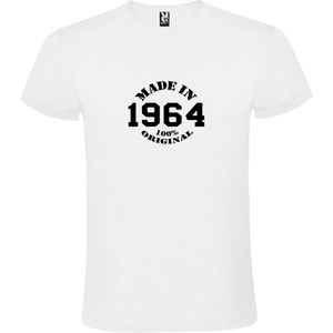 Wit T-Shirt met “Made in 1964 / 100% Original “ Afbeelding Zwart Size XS