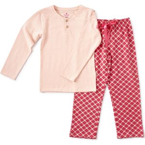 Little Label Pyjama Meisjes Maat 134-140/10Y - roze, fuchsia - Geruit - Pyjama Kind - Zachte BIO Katoen