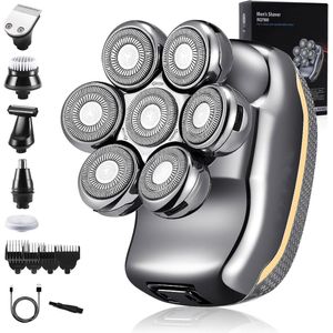 Elektrische hoofdscheerapparaten voor mannen, nat en droog, waterdicht, draadloos elektrisch scheerapparaat, 6-in-1 roterende scheerapparaat, verzorgingsset