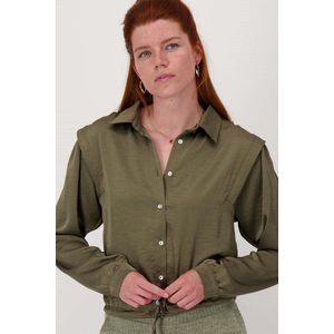 Zusss Satijnen Blous Met Schouderdetail Moss Green