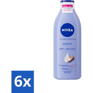 6 x Nivea - Smooth Body Milk - Sheaboter - 72 uur Hydratatie - Voor Droge Huid - 400 ml - NIVEA Bodylotion - Bodymelk Droge Huid - Hydratatie - Sheaboter - Hyaluronzuur