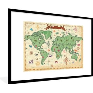 Wereldkaart - Kinderen - Piraten - Vintage - Jongens - Meisjes - Kids - Schoolplaat - Kinderkamer - 120x80 cm