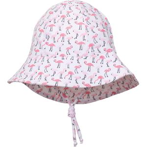 Petit Crabe - UV-werende zonnehoed voor kinderen - Flamingo - Wit/Roze - maat S (45-50CM)