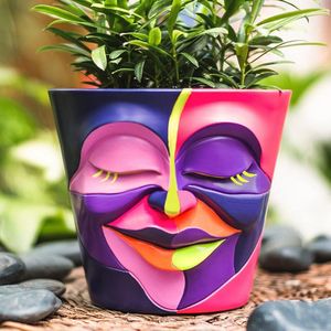 Abstracte bloempot met regenboogkop - Unieke plantenpot voor binnen en buiten - Kleurrijk en esthetisch