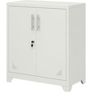 Metalen Kantooropbergkast – Wit, 80x40x90 cm, Met 2 Verstelbare Planken en Slot