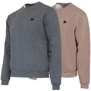 2-Pack Donnay - Fleece sweater ronde hals (Dean) - Sporttrui - Heren - Charcoal-marl/Taupe-grey (727) - maat S
