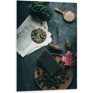 Forex - Chocola met Plant en Papieren - 80x120cm Foto op Forex