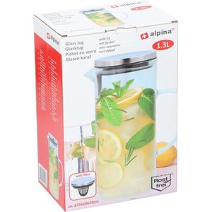Alpina Waterkaraf - 3x - met handvat en filter - 1,3 L - schenkkan