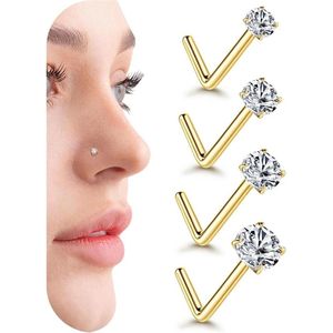 Neus Studs - 4 stuks 20G 14K Gold Filled neusring met Zirconia - rechte schroef L-vormig - gouden neuspiercings .