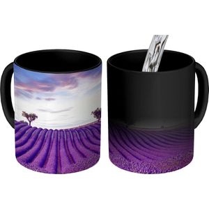 Magische Mok - Foto op Warmte Mokken - Koffiemok - Lavendel - Natuur - Paars - Bomen - Bloemen - Magic Mok - Beker - 350 ML - Theemok