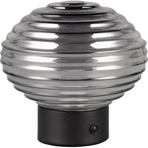 LED Tafellamp - Torna Rali - 1.5W - Warm Wit 3000K - Oplaadbare batterijen - Ovaal - Mat Zwart - Metaal - Rookkleur - Glas