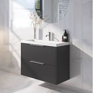 Saqu Lima Badkamermeubel Set - 80x40 cm - Voorgemonteerd - Zwart - Wastafelmeubel - Badmeubel