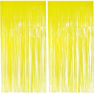 Boland Folie deurgordijn/feestgordijn - 2x - neon fluor geel - 100 x 200 cm - Versiering/feestartikelen - Eighties/Nineties/Glitter and Glamour