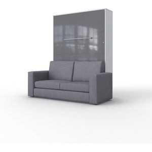 Maxima House - INVENTO SOFA Elegance - Verticaal Vouwbed - Inclusief Bank - Logeerbed - Opklapbed - Bedkast - Inclusief LED - Wit / Hoogglans Grijs + Antraciet Sofa - 200x140 cm