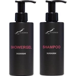 Douchepakket Hamam - Showergel + Shampoo - 300 ml per fles - Claudius Cosmetics - bodycare - luxe fles - set van 2 stuks - Cadeau