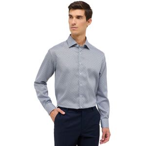 Eterna overhemd blauw geprint normale fit katoen
