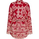 Usha - Blouse - Donkerrood/Wit - Klassieke Blouse - Lange Mouwen