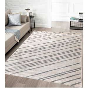 Laagpolig Vloerkleed Beige / Grijs - 80x150 cm - Modern Tapijt - Loper voor in de Gang - Carpet