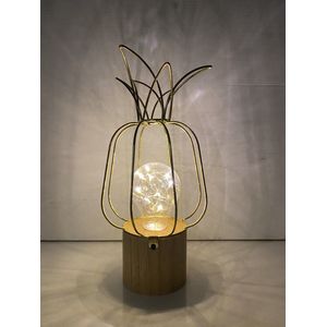 Impuls - Ananas lamp van metaaldraad met LED - goud - 11x11x25 cm