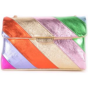 Rainbow Metallic Schoudertas XL - Echt leer - Made in Italy - Goud Roze