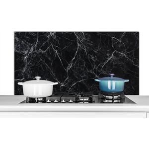 Spatscherm keuken 120x60 cm - Kookplaat achterwand Marmer - Stenen - Lijn - Marmerlook - Zwart - Luxe - Muurbeschermer - Spatwand fornuis - Hoogwaardig aluminium