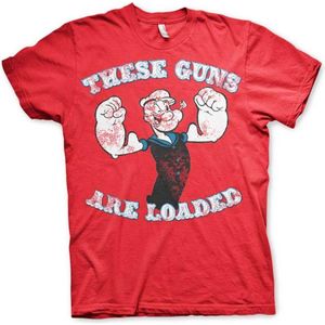 Popeye Heren Tshirt -S- These Guns Are Loaded Rood