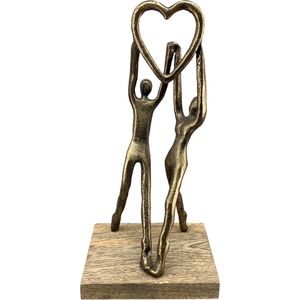 beeld liefde bestaat echt een dans van het leven gemaakt van aluminium en hout - koper/ brons kleur - 15x10x32 cm