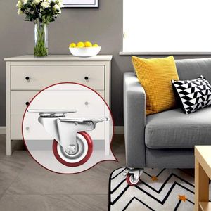 Zwenkwielen met rem - industriële wielen - plaat zware wielen - meubelwielen - schroefaccessoires - ruisvrije platterwielen - 4 stuks - rood - 75 mm heavy duty wheel