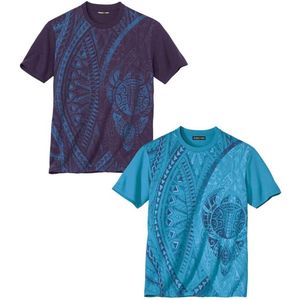 ATLAS FOR MEN - Set van 2 T-shirts met Maori-motieven - Heren - Verkrijgbaar in grote maten - 4XL